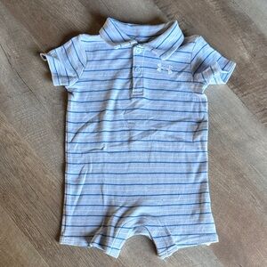Under Armour Polo 12M Blue and White Striped Baby Romper